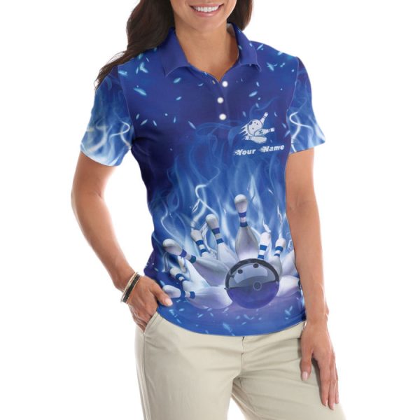 bowling on blue fire ez37 2302 custom short sleeve women polo shirt 5