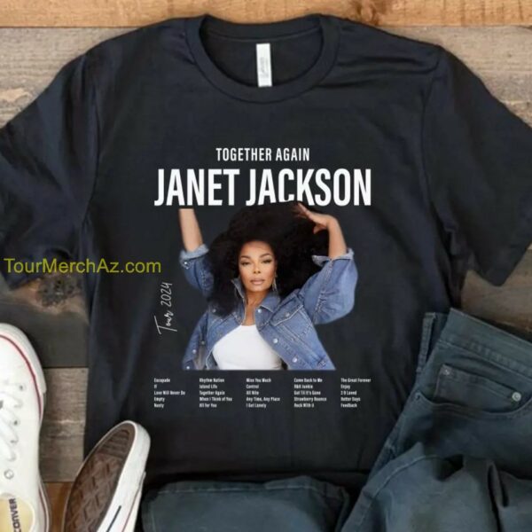 Janet Jackson Together Again Tour 2024 Merch Janet Jackson Concert 2024 Setlist T Shirt 2 black