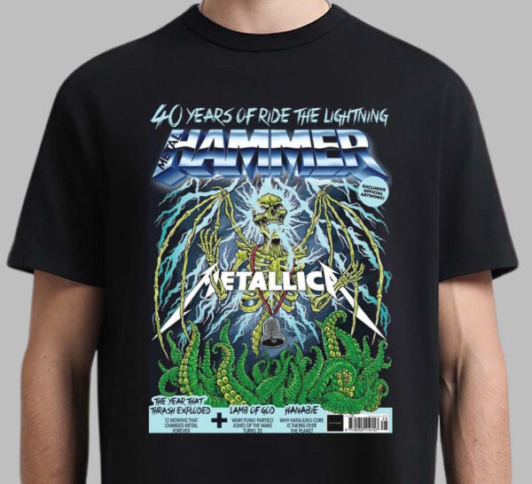 Metallica 40 Years Of Ride The Lightning Album T Shirt Metallica Album Cover Graphic Tee Metallica 2024 Merch