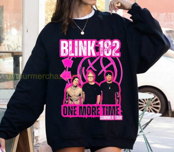 Blink 182 One More Time Summer Tour Graphic Tee Blink 182 Pink Smiley Logo on Black Merch 3 sweatshirt