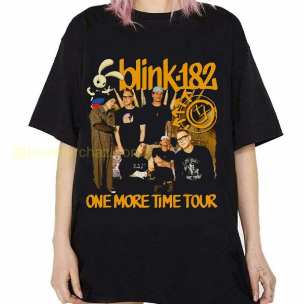 Blink 182 One More Time Tour Orange Graphic Shirts Blink 182 Playful Bunny Graphic Concert Merch 1