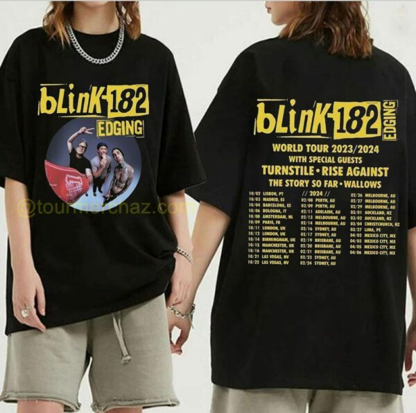 Blink 182 World Tour 2023 2024 Concert Shirt Blink 182 Tour Dates Special Guests Lineup Merch 1