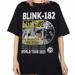 Blink 182 World Tour Graphic Tee Black Collage Design 2023 2024 Blink 182 Concert Merch 1