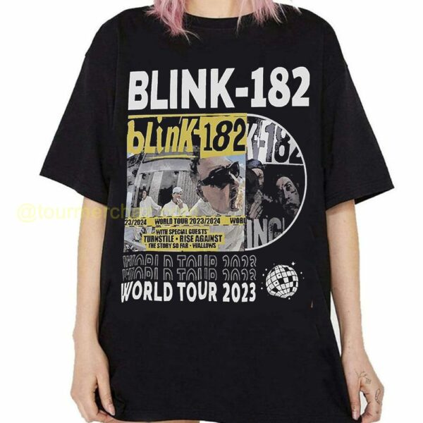 Blink 182 World Tour Graphic Tee Black Collage Design 2023 2024 Blink 182 Concert Merch 1