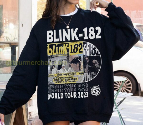 Blink 182 World Tour Graphic Tee Black Collage Design 2023 2024 Blink 182 Concert Merch 3 sweatshirt