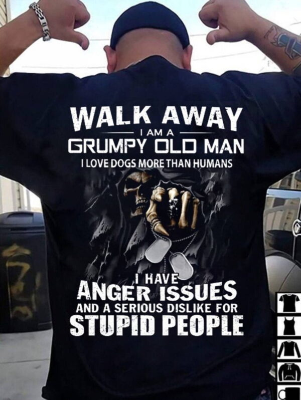 Grumpy Old Man Skull Graphic Tee with Dogs Theme and Humor Design