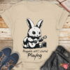 Huggable Rabbit Playing Guitar Graphic Tee for Animal Lovers and Music Fans