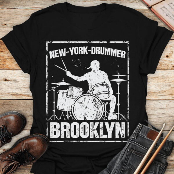 Vintage Brooklyn Drummer Graphic Tee New York Music Art Shirt