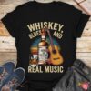 Whiskey Blues and Real Music Vintage T Shirt with Guitar and Glass Design