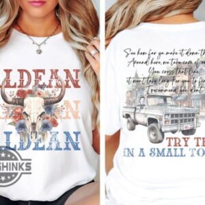 Jason Aldean Try That In A Small Town Graphic Tee with Floral Skull and Vintage Truck Design