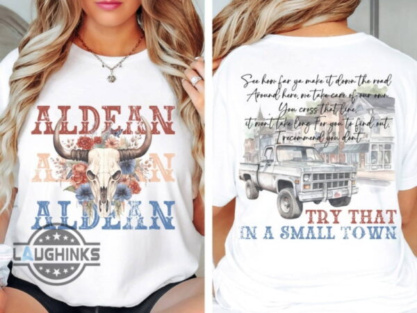 Jason Aldean Try That In A Small Town Graphic Tee with Floral Skull and Vintage Truck Design
