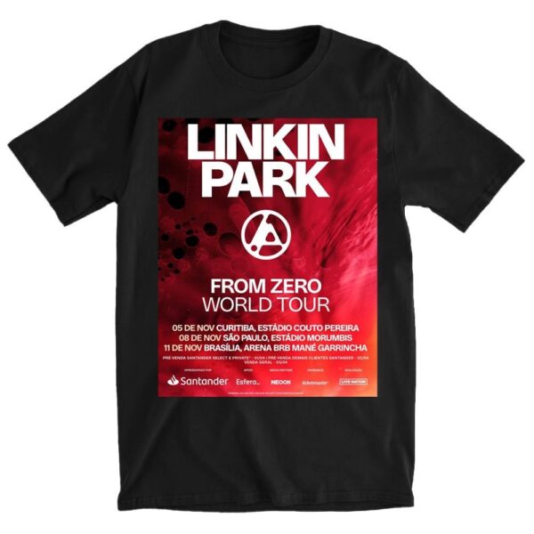 Linkin Park From Zero World Tour 2025 Brazil Schedule T shirt with Bold Graphic Design