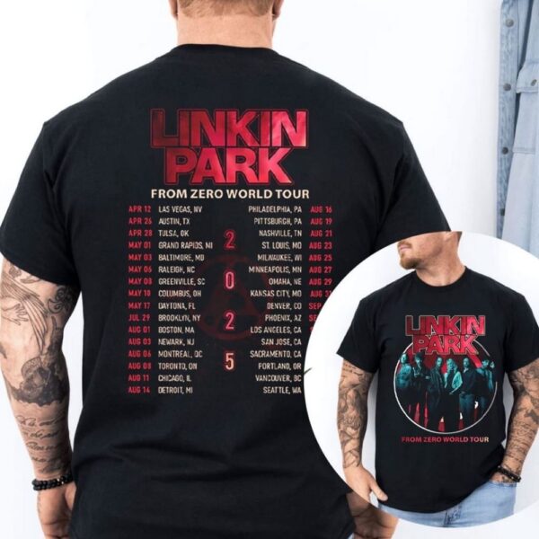 Linkin Park From Zero World Tour 2025 Graphic T Shirt with Tour Dates and Artwork