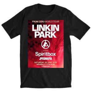 Linkin Park From Zero World Tour 2025 London T Shirt with Bold Graphic Art and Event Details