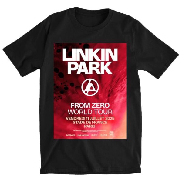 Linkin Park From Zero World Tour Paris 2025 T Shirt with Bold Tour Artwork